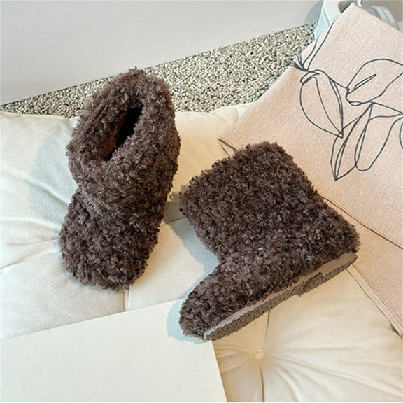 KANG Baby Girls Winter Boots Fleece Lined Booties With Cuff Ankle Warm Shoes For Toddler Infant Non Slip Soft Sole Brown 28