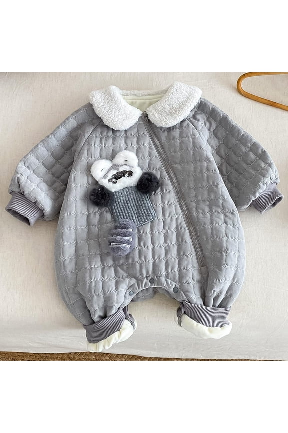 Bodysuit Winter Outfit Cartoon Print Infant Romper Warm Soft Newborn Cozy Jumpsuit
