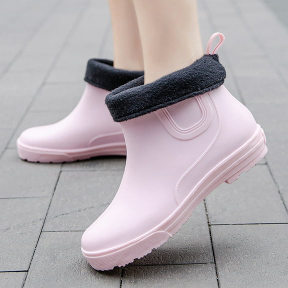 KANG Boots Women Non Detachable With Cotton Inside Rain Boots Outdoor Rubber Waterproof Shoes Rain Boots Collar Gardening Boots Ultra Lightweight Portable Garden Shoes