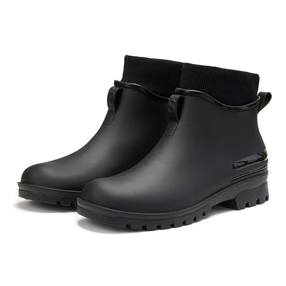 KANG Boots Women Non Detachable With Cotton Inside Rain Boots Outdoor Rubber Waterproof Shoes Rain Boots Collar Gardening Boots Ultra Lightweight Portable Garden Shoes