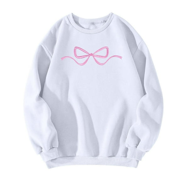KANG Bow Print Long Sleeve Pullover Sweatshirt For Soft Crewneck Casual Fall Winter Fashion