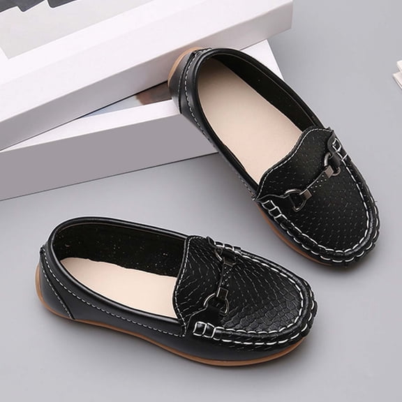 KANG Boys Casual Leather Sneakers For Kids Soft Sole Non Slip耐磨 Toddler School Shoes Lightweight Comfortable Everyday Walking Black 32