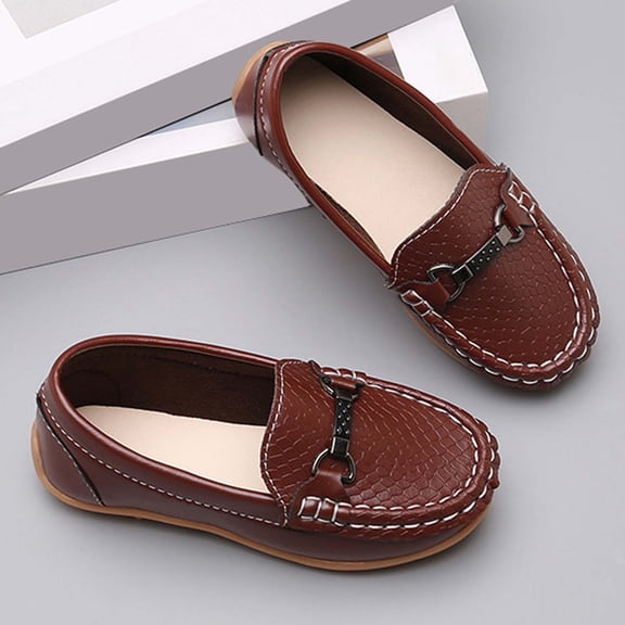 KANG Boys Casual Leather Sneakers For Kids Soft Sole Non Slip耐磨 Toddler School Shoes Lightweight Comfortable Everyday Walking Brown 35