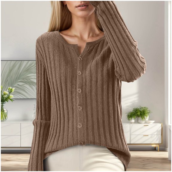 KANG Casual Slim Fit Cardigan Long Sleeve Soft Solid Color Knit Sweater With Round Neck For Everyday Comfort And Style