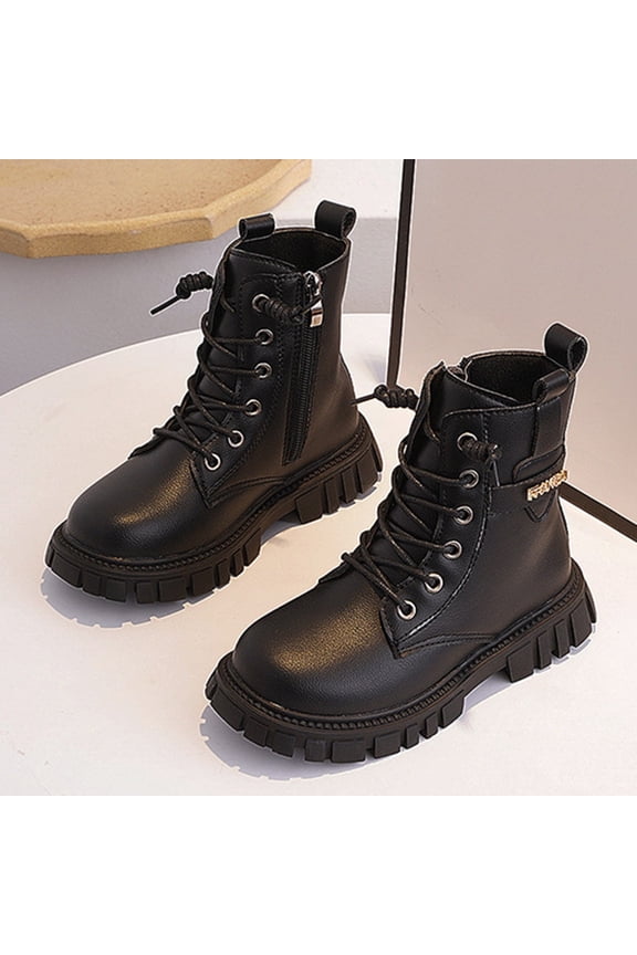 Children Shoes Fashionable Flat Boots Comfortable Soft Sole Leather Children Boots Boots Black 27