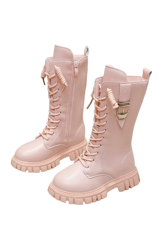 Children Shoes Fashionable Flat Boots Comfortable Soft Sole Leather Children Boots Boots Pink 27