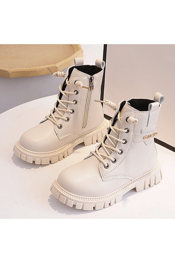 Children Shoes Fashionable Flat Boots Comfortable Soft Sole Leather Children Boots Boots White 27