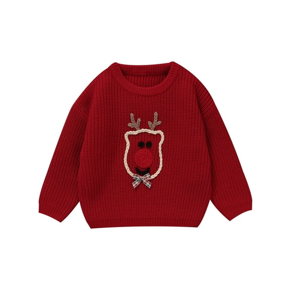 KANG Christmas Deer Cardigan Knit Sweater Long Sleeve Crewneck Knitwear Girl Boy Fall Winter Tops Coat Clothes