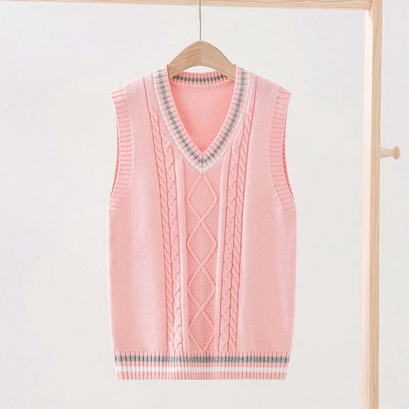 KANG Classic V Neck School Sweater Vest For Girls Knit Cardigan For Big Kids And Teens Comfortable Academic Style PulloverPink140