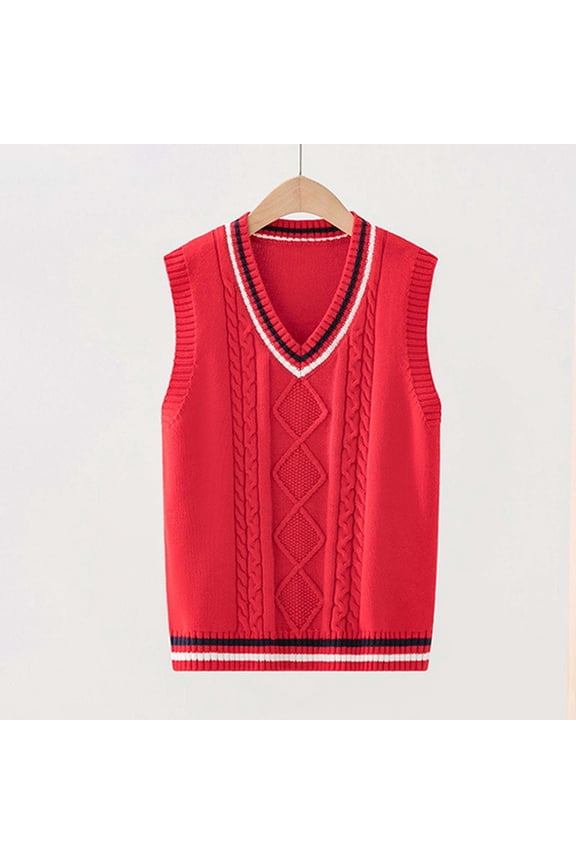 Classic V Neck School Sweater Vest For Girls Knit Cardigan For Big Kids And Teens Comfortable Academic Style PulloverRed140