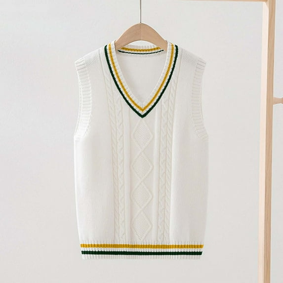 KANG Classic V Neck School Sweater Vest For Girls Knit Cardigan For Big Kids And Teens Comfortable Academic Style PulloverWhite140
