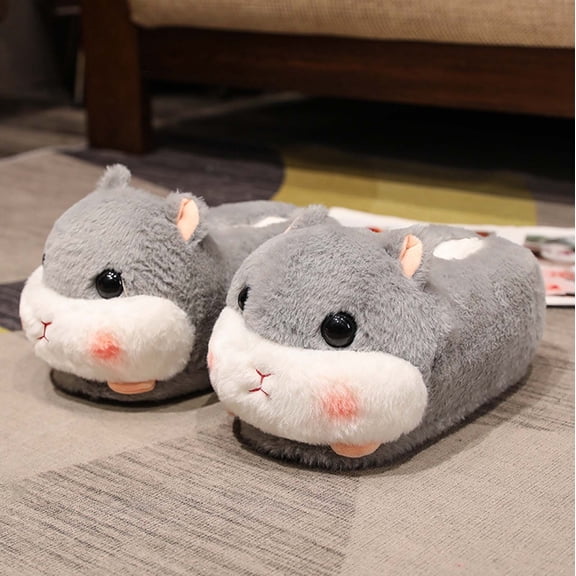 KANG Couple Cartoon Animal Slippers With Padded Heels Winter Warm Indoor Floor Shoes