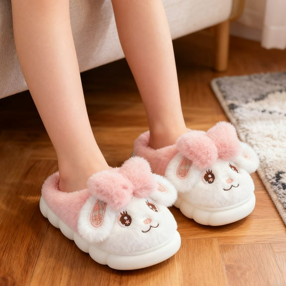 KANG Cozy Winter Girls Slippers With Adorable Bunny Design Soft Sole Indoor Shoes For Toddlers And Kids Warm Fleece Lined Home Footwear For Children Cold Weather Comfort