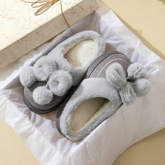 KANG Cozy Winter Slippers For Suede Bow Design Indoor Shoes With Comfortable Toe Coverage For Her And Couples