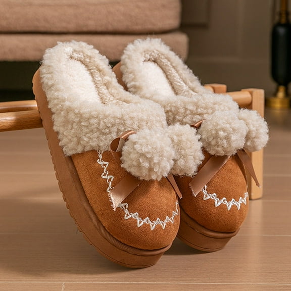 KANG Cozy Winter Slippers For With Sole And Pompom Detail Soft Fleece Shoes Indoor Outdoor Comfort