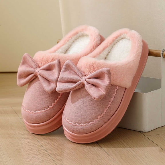 KANG Cozy Winter Slippers With Bow Detail Soft Fleece Lined Shoes For Indoor Comfort And Warmth Sole