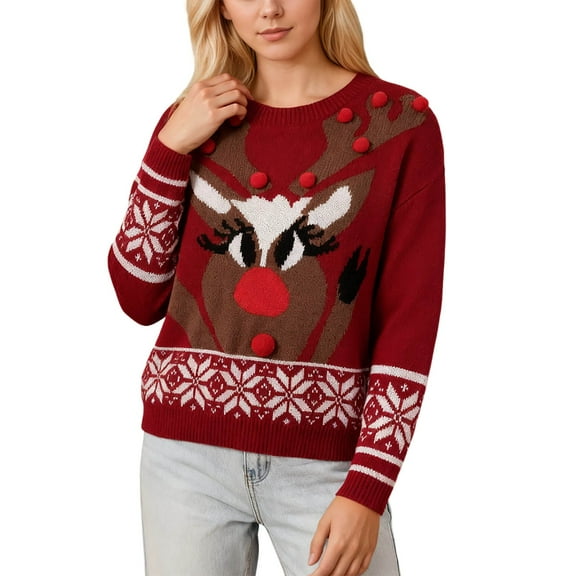 KANG Crew Neck Pullover Sweater With Snowflake Pattern For Fall And Winter Seasons