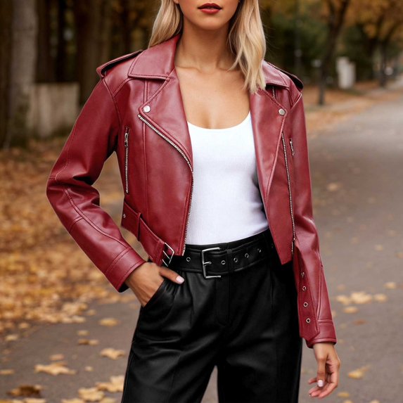 KANG Distressed Faux Leather Jacket For Plus Size Lapel Oversized Outerwear Coat With Tone Finish
