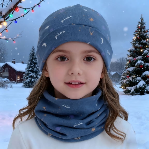 KANG Double Layer Star And Rocket Print Kids Hat And Neck Warmer For Boys Girls Infant Toddler Winter Fall Cap Scarf Combo