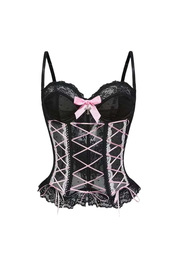 Elegant Bow Lace Corset Top With For Shapewear Bodysuit Style