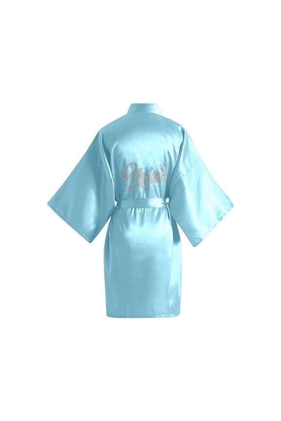 Elegant Solid Color Rhinestone Bride Bathrobe For Women Silk Like Wedding Morning Gown Bridal Makeup Robe For Bridal Parties And Celebrations