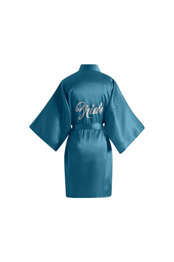 Elegant Solid Color Rhinestone Bride Bathrobe For Women Silk Like Wedding Morning Gown Bridal Makeup Robe For Bridal Parties And Celebrations
