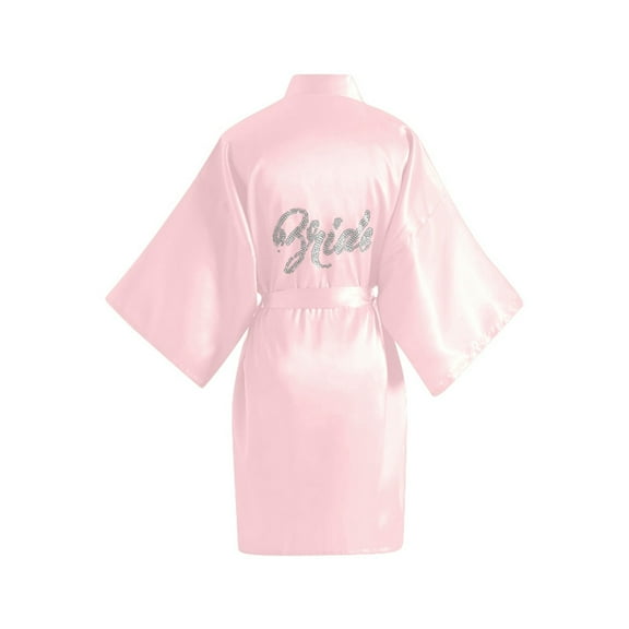 KANG Elegant Solid Color Rhinestone Bride Bathrobe For Women Silk Like Wedding Morning Gown Bridal Makeup Robe For Bridal Parties And Celebrations