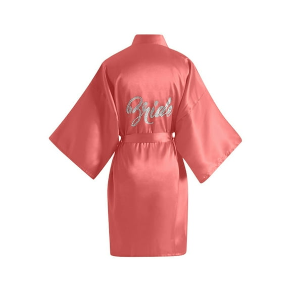 KANG Elegant Solid Color Rhinestone Bride Bathrobe For Women Silk Like Wedding Morning Gown Bridal Makeup Robe Perfect For Bridal Parties And Celebrations