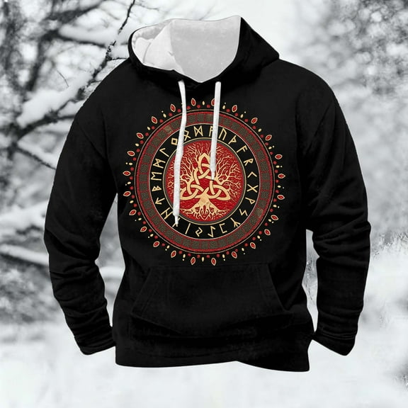 KANG European Norse Mythology Hooded Retro Casual Printed Hooded Sweatshirt