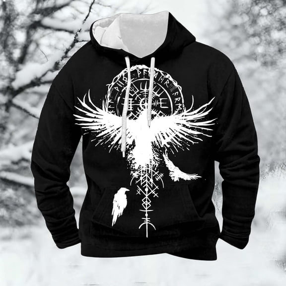 KANG European Norse Mythology Hooded Retro Casual Printed Hooded Sweatshirt