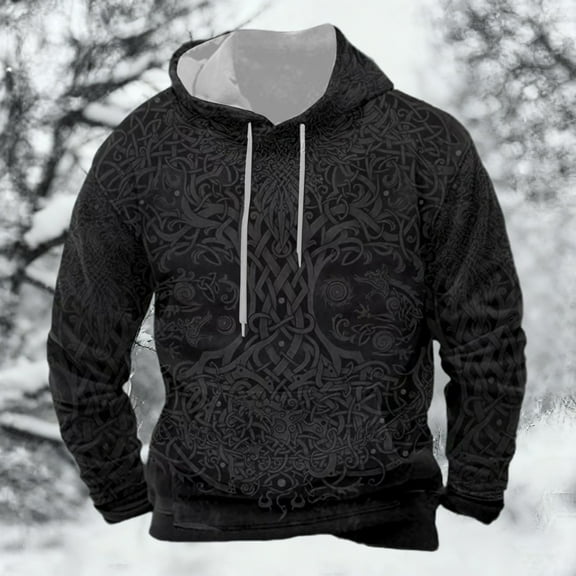 KANG European Norse Mythology Hooded Retro Casual Printed Hooded Sweatshirt