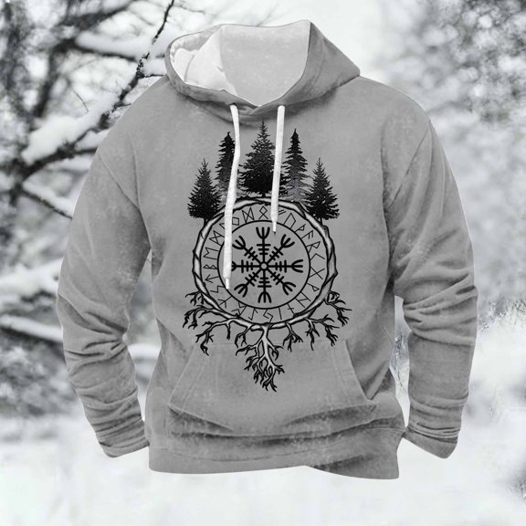 KANG European Norse Mythology Hooded Retro Casual Printed Hooded Sweatshirt