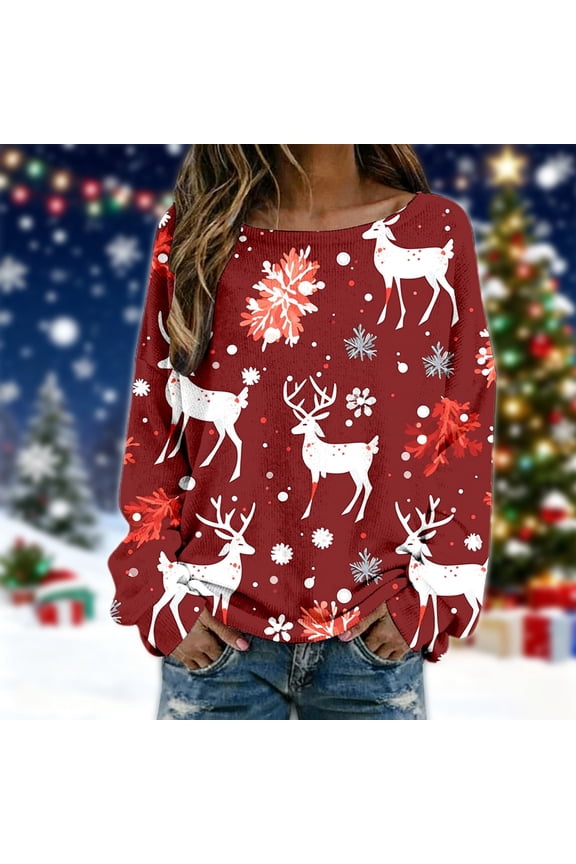 Fair Isle Knit For Long Sleeve Crewneck Pullover Cozy Winter Sweater Casual Holiday Party Blouse