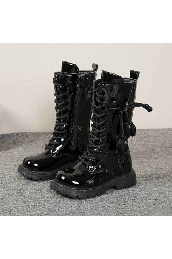 Fashion Autumn Children Girls Sports Shoes Flat Thick Bottom Non Slip Easy To Wear PU Upper Comfortable Boots Black 26