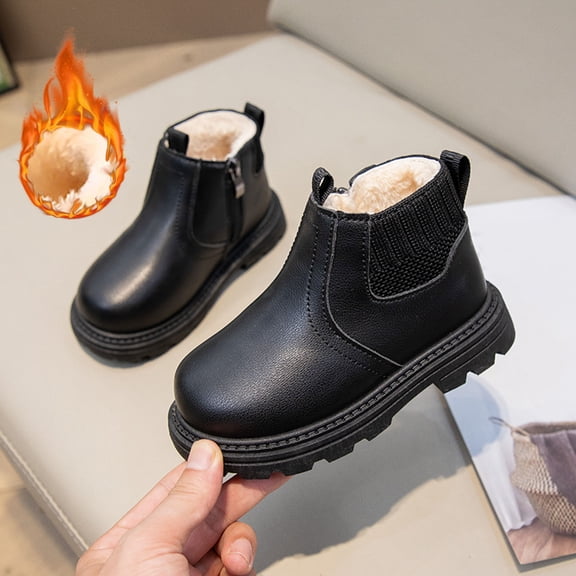 KANG Fashion Autumn Children Girls Sports Shoes Flat Thick Bottom Non Slip Easy To Wear PU Upper Comfortable Boots Black 31