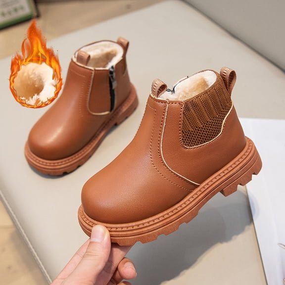 KANG Fashion Autumn Children Girls Sports Shoes Flat Thick Bottom Non Slip Easy To Wear PU Upper Comfortable Boots Brown 31