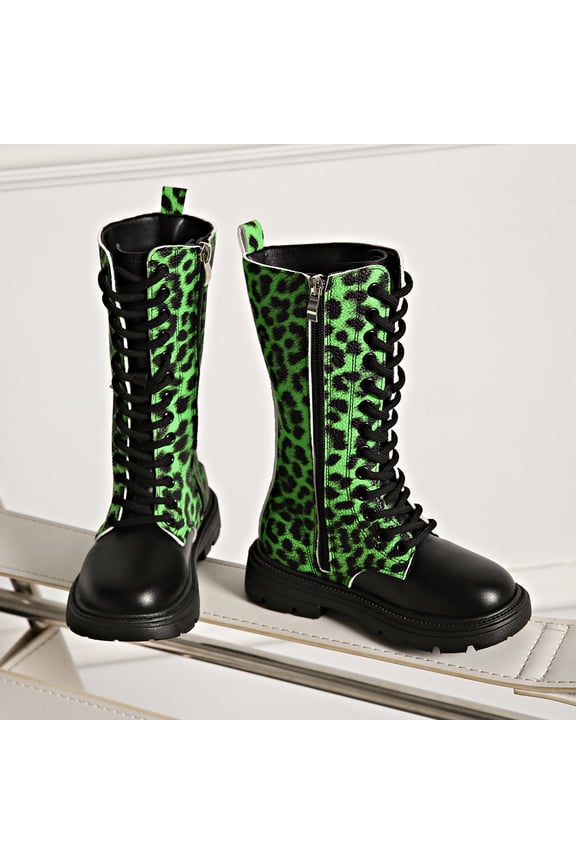 Fashion Autumn Children Girls Sports Shoes Flat Thick Bottom Non Slip Easy To Wear PU Upper Comfortable Boots Green 29