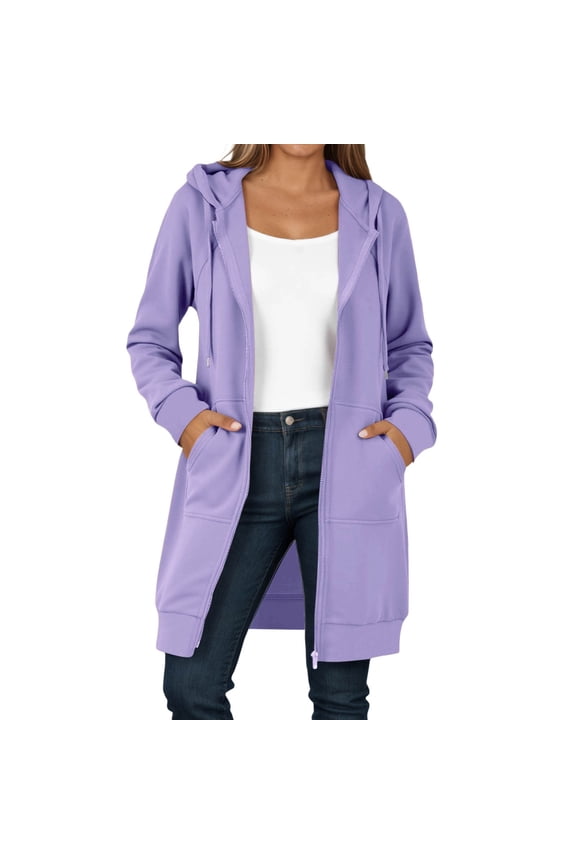 Casual Autumn And Winter Long Sweatshirt Jacket Zipper Full Sleeve Hooded Sweatshirt