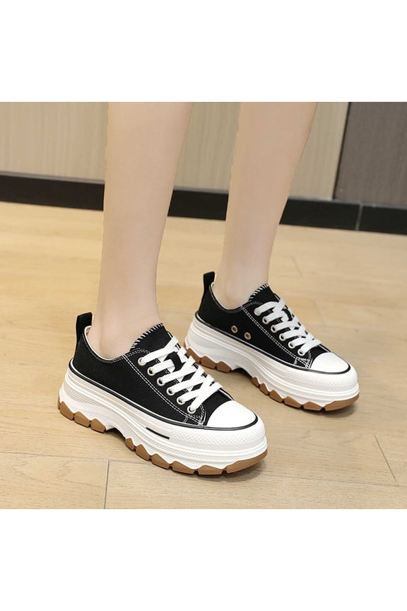 Fashion Casual Shoes With Lace Up Design Platform Sole Denim Comfortable Walking Footwear For Everyday Wear Black 36