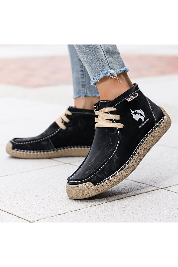 Couples Matching Casual Sneakers for Women & Men, Spring Summer Plus Size Leather Shoes, Hand-Stitched Comfort Athletic Walking Shoes Black 44