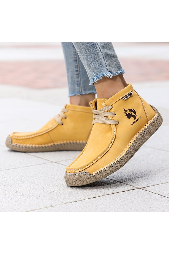 Couples Matching Casual Sneakers for Women & Men, Spring Summer Plus Size Leather Shoes, Hand-Stitched Comfort Athletic Walking Shoes Yellow 44