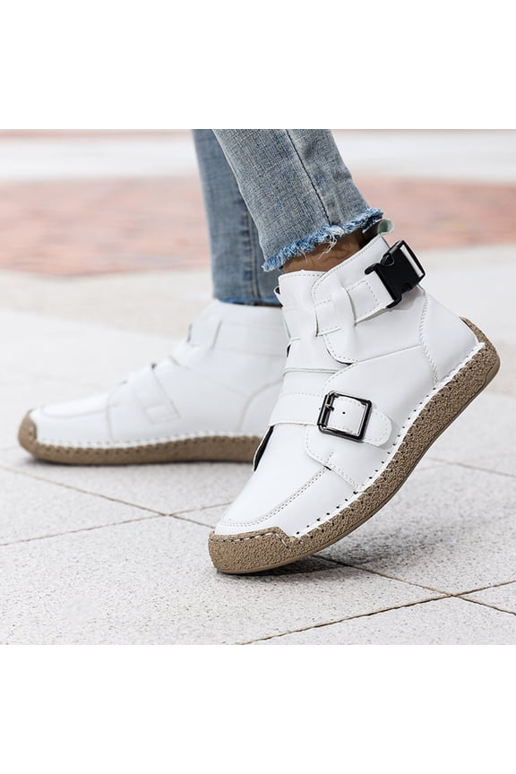 Couples Matching Sneakers for Women & Men, Spring Summer Plus Size Leather Upper Shoes, Hand-Stitched Casual Comfort Athletic Training Fitness Shoes White 44