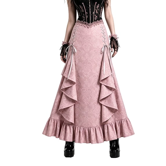 KANG Fashion Dark Gothic Midi Skirt With Structural Belted And Tail Detailing For Modern Pink S