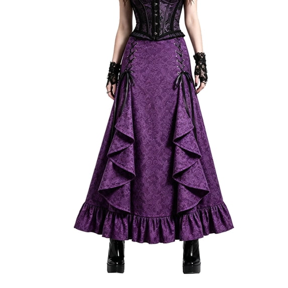 KANG Fashion Dark Gothic Midi Skirt With Structural Belted And Tail Detailing For Modern Purple XL