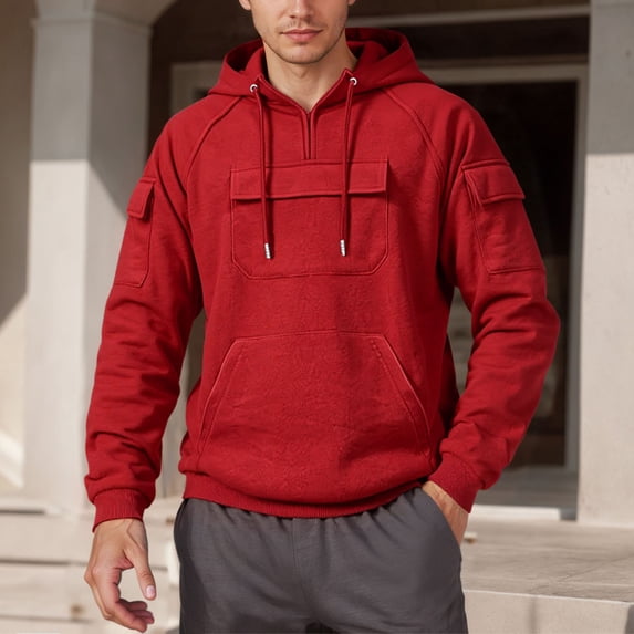 KANG Fashion Hooded Sweatshirt Autumn Winter Warm Casual Sporty Pullover With Multiple Pockets For Outdoor Activities