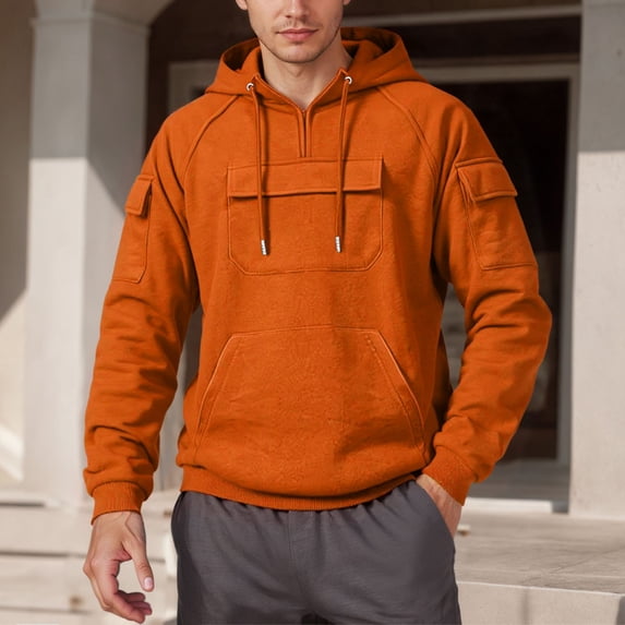 KANG Fashion Hooded Sweatshirt Autumn Winter Warm Casual Sporty Pullover With Multiple Pockets For Outdoor Activities