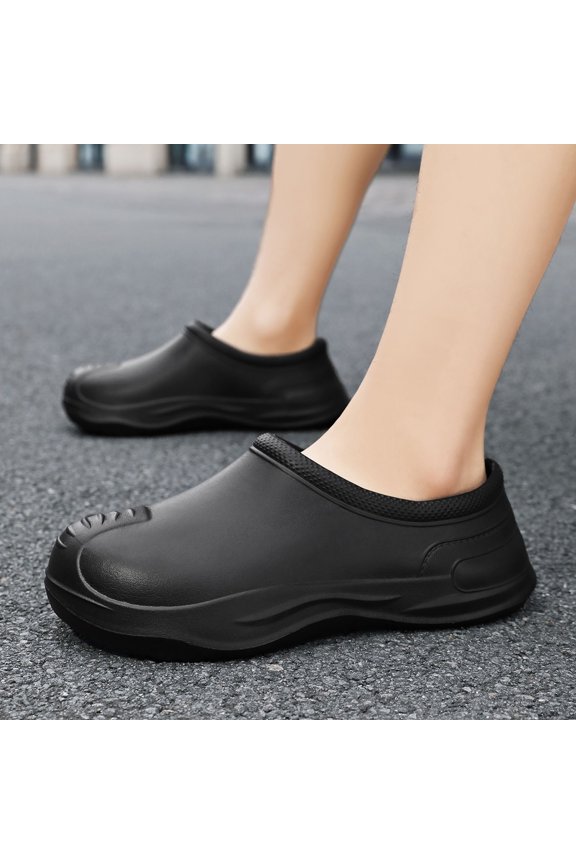 Imported Plus-Size Matching Couple's Chef Shoes Waterproof & Oil-Resistant Nurse & Surgical Slippers Fashionable Non-Slip Work Shoes & Rain Footwear for Daily & Outdoor Wear Black 37