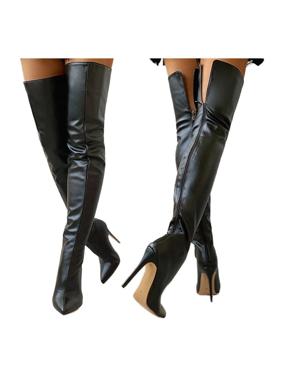 New Fall Winter Women's Over-the-Knee Boots | European Style Pointed Toe High Heel Zipper Plus Size Fashion Boots Black 37