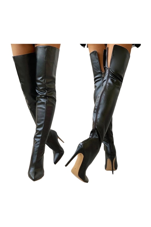 New Fall Winter Women's Over-the-Knee Boots | European Style Pointed Toe High Heel Zipper Plus Size Fashion Boots Black 39