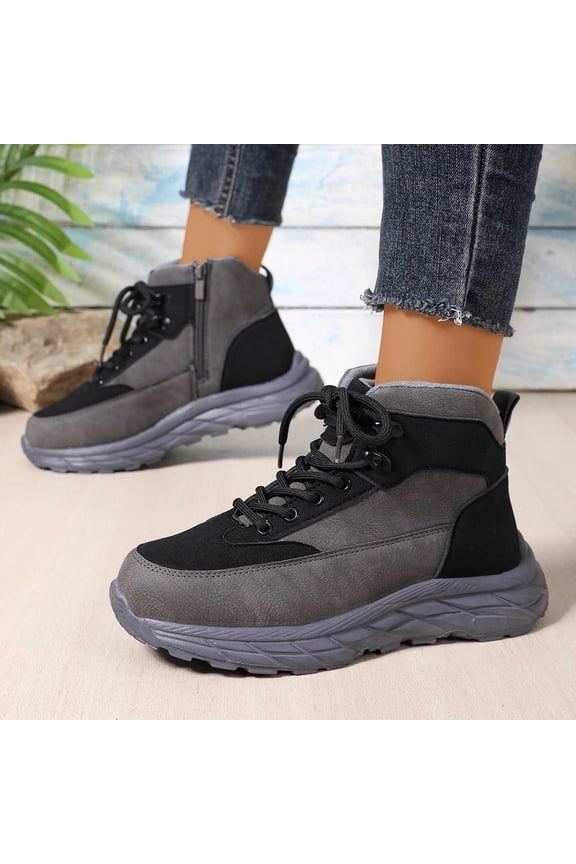 Fashion Platform High Top Sneakers Comfortable Lace Up Leather Casual Athletic Shoes For Everyday Wear Grey 37